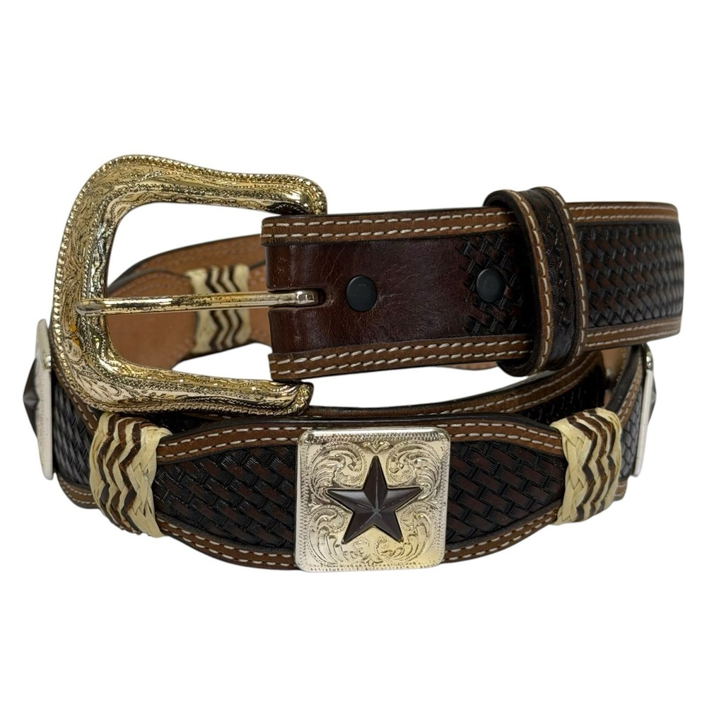 Ranger Mens 40 Brown Embellished Genuine Leather Belt Western Cowboy Hand-tooled